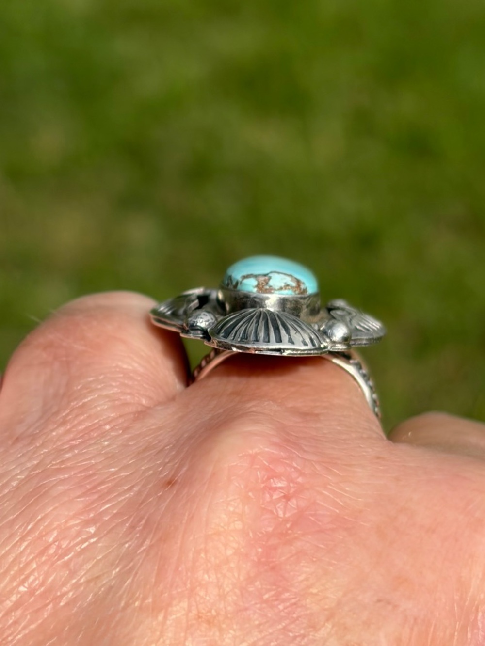 Juanita McDonald-Signed Unisex Golden Hills Turquoise Sterling Silver Ring - Picture 4 of 11